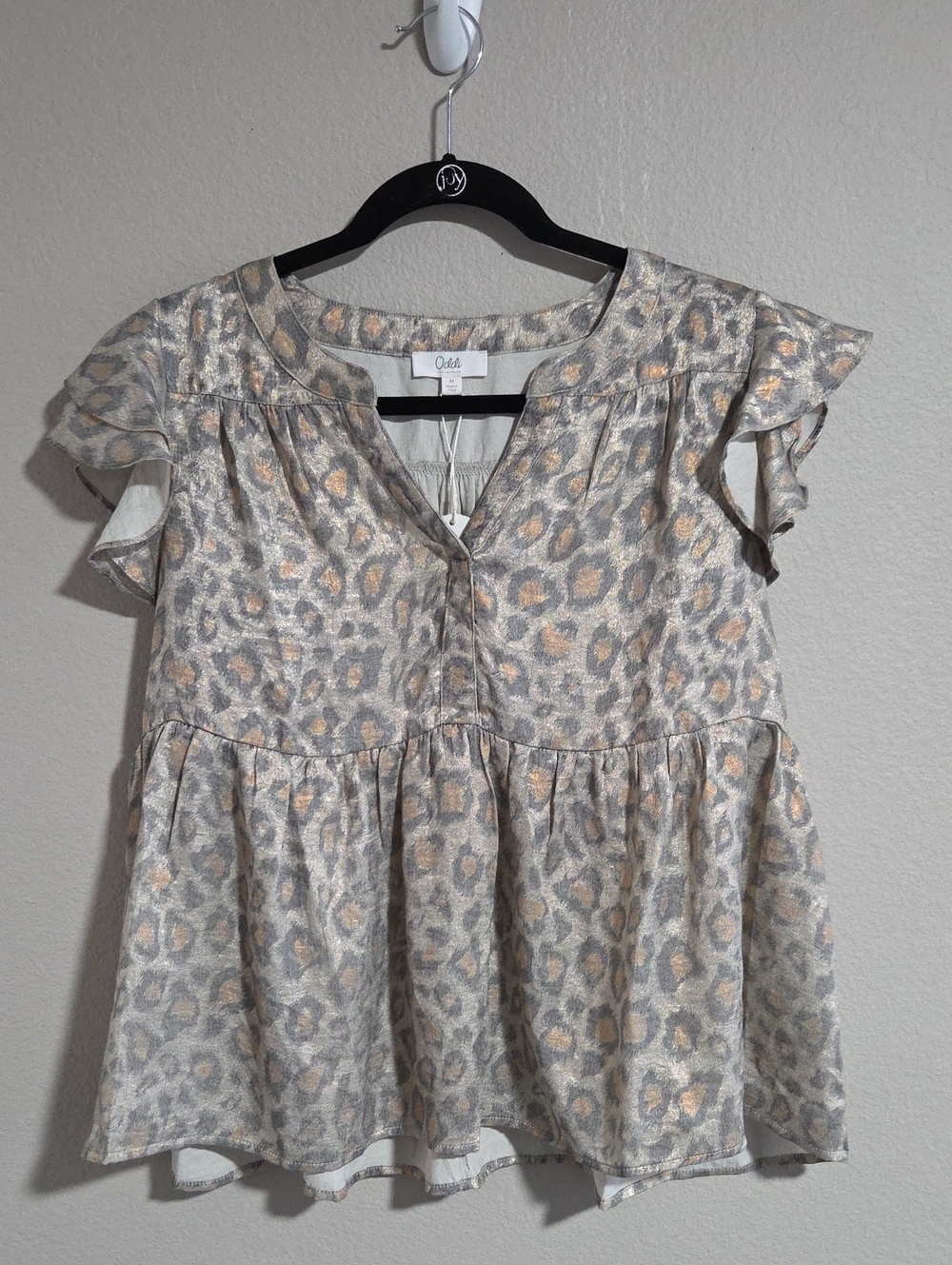 Odille Metallic Leopard Peplum Blouse in Silver and Gold